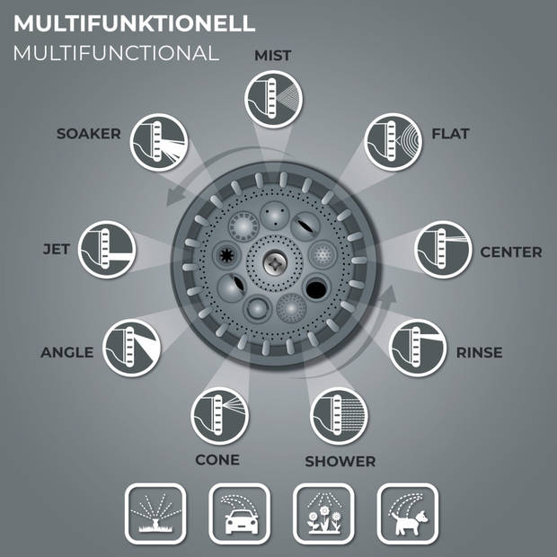 Tillvex- Slanghaspel Grijs, 20+2m, met muurbeugel, met handdouche en tuinslang, 180 graden draaibaar, wandmontage met...