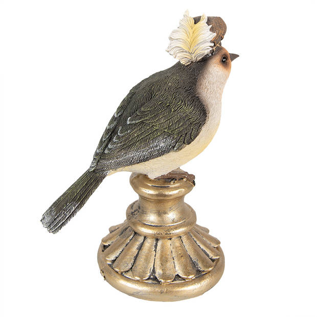 Clayre & Eef Decoratie Beeld Vogel 17 cm Grijs Polyresin Grijs