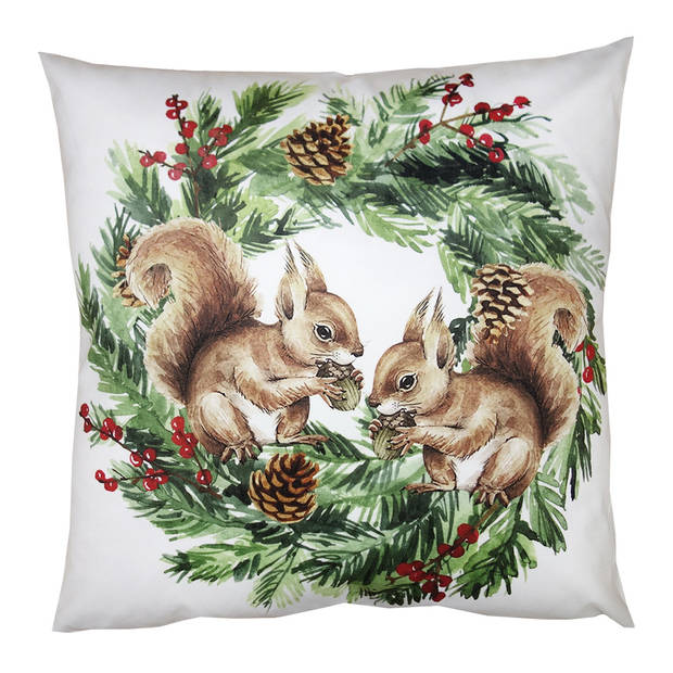 HAES DECO - Kerst Kussenhoes 45x45 cm - Groen - Collectie: Romantic Christmas - Sierkussen, Kussenhoes