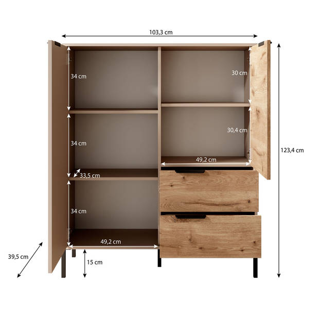 Meubella Dressoir Ramirez - Zwart - Eiken - 103 cm