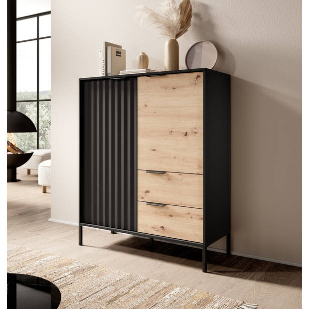 Meubella Dressoir Ramirez - Zwart - Eiken - 103 cm