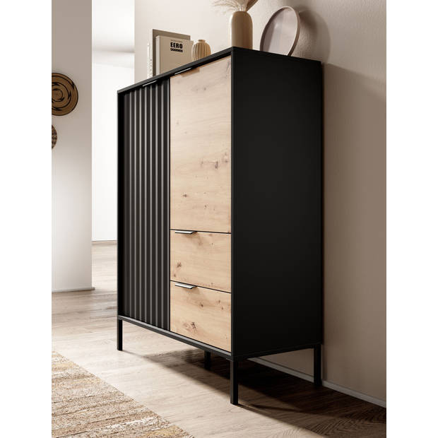 Meubella Dressoir Ramirez - Zwart - Eiken - 103 cm