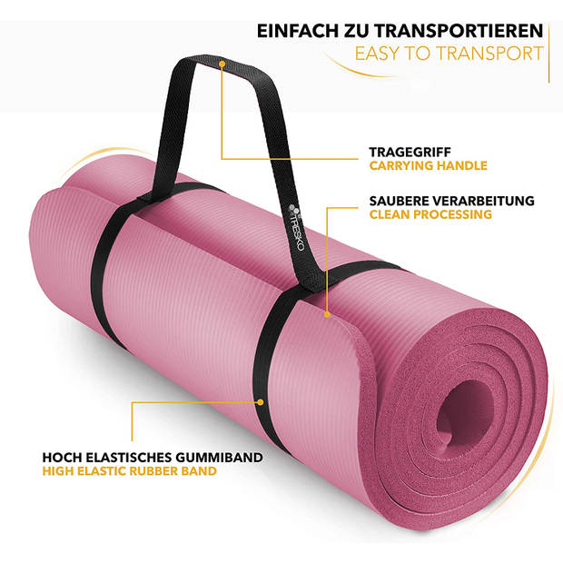 Tresko- Yogamat Roze, fitnessmat, sportmat, 185 x 60 x 1 cm