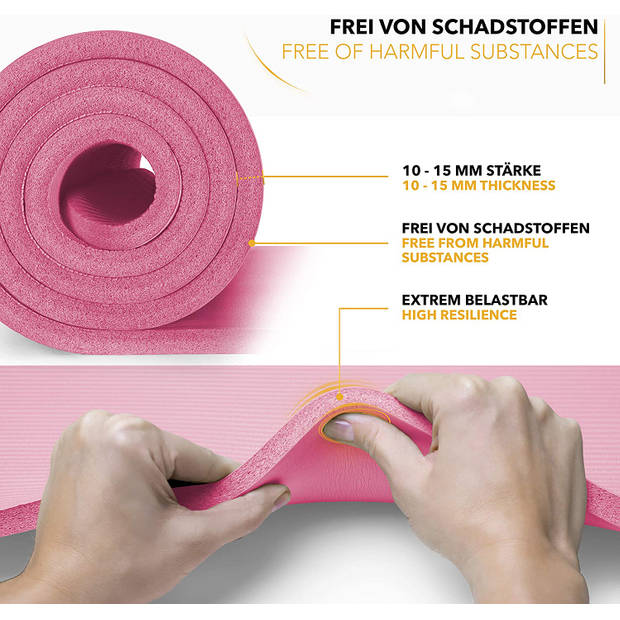 Tresko- Yogamat Roze, fitnessmat, sportmat, 185 x 60 x 1 cm