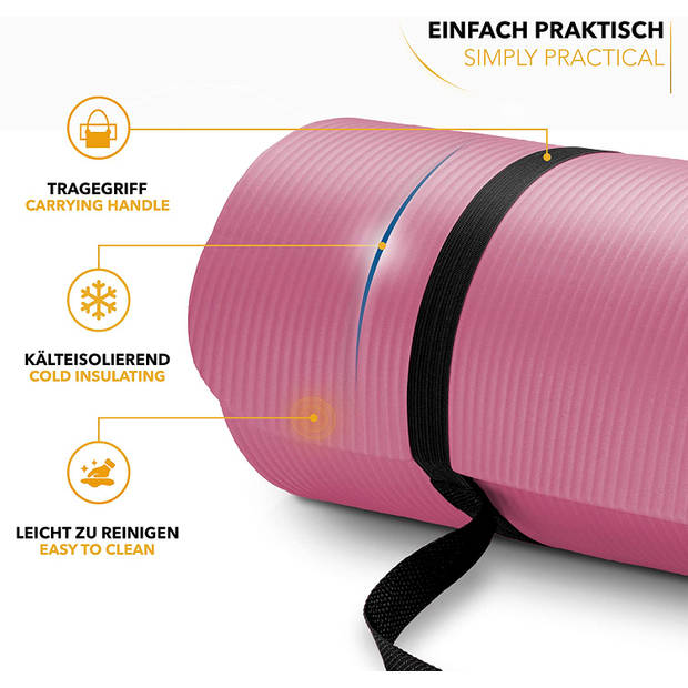 Tresko- Yogamat Roze, fitnessmat, sportmat, 185 x 60 x 1 cm