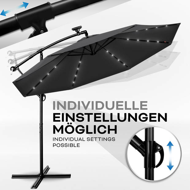 Tillvex - Parasol LED Solar Ø 3m, Antraciet vrijdragende parasol balkon tuinparasol slinger aluminium