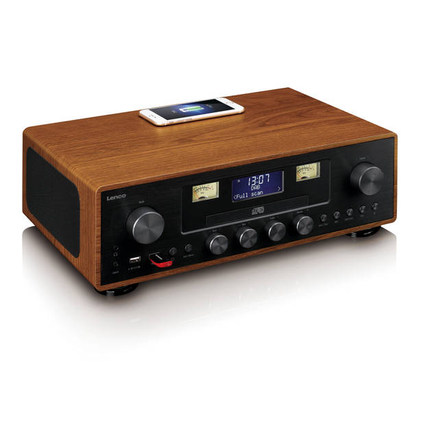 DAB+/FM radio met CD-speler, USB, Bluetooth® en draadloos oplaadpunt Lenco Bruin-Zwart