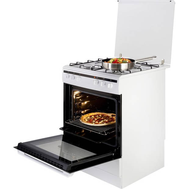 Inventum VFG6008WIT - Vrijstaand gasfornuis - Hetelucht oven - 4 kookzones - 60 cm - 62 liter - Wit/Zwart