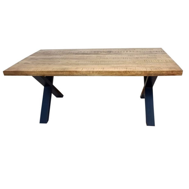 Eettafel rechthoekig mangohout Xavier lichtbruin 180cm duurzaam tafel met X-poot mango rechthoekige eetkamertafel hout