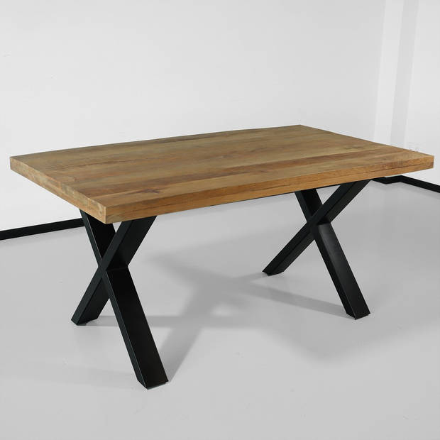 Eettafel rechthoekig mangohout Xavier lichtbruin 160cm duurzaam tafel met X-poot mango eetkamertafel rechthoek hout