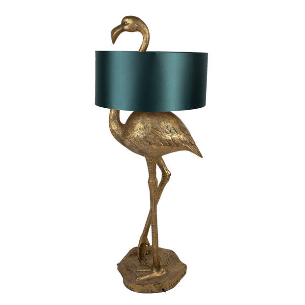 Clayre & Eef Vloerlamp Flamingo 55x40x142 cm Goudkleurig Groen Polyresin Staande Lamp Goudkleurig Staande Lamp