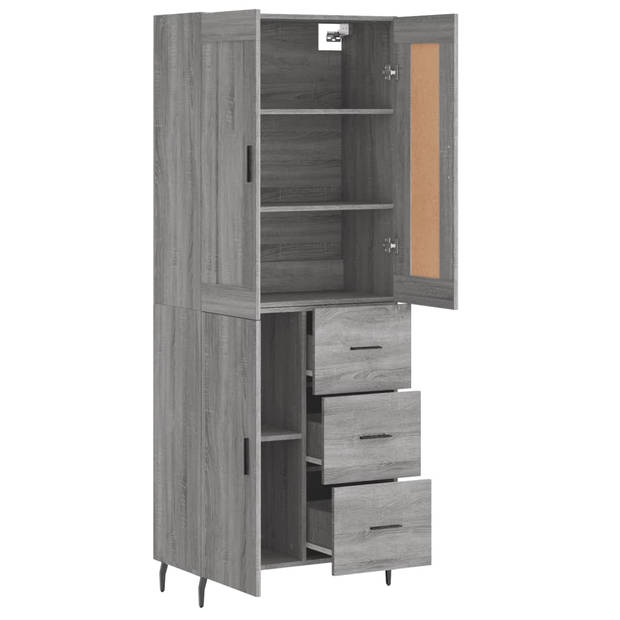 vidaXL Hoge kast 69,5x34x180 cm bewerkt hout grijs sonoma eikenkleurig