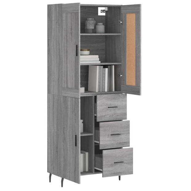 vidaXL Hoge kast 69,5x34x180 cm bewerkt hout grijs sonoma eikenkleurig