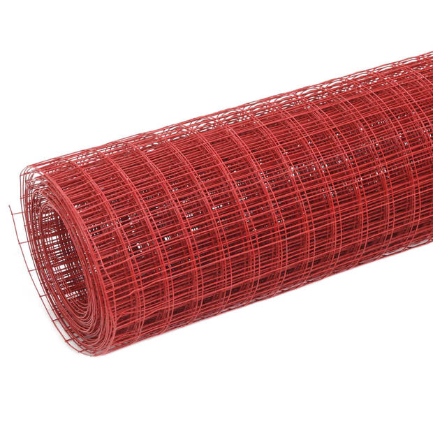 vidaXL Kippengaas 25x1,5 m staal met PVC coating rood