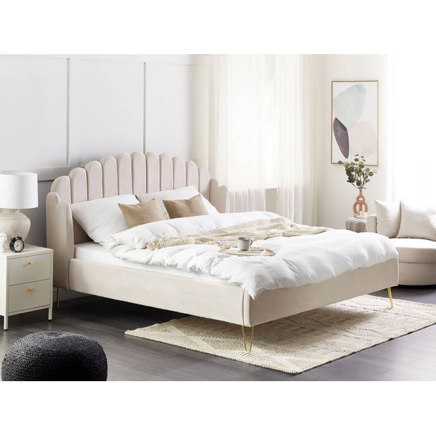 Beliani AMBILLOU - Tweepersoonsbed-Beige-Polyester