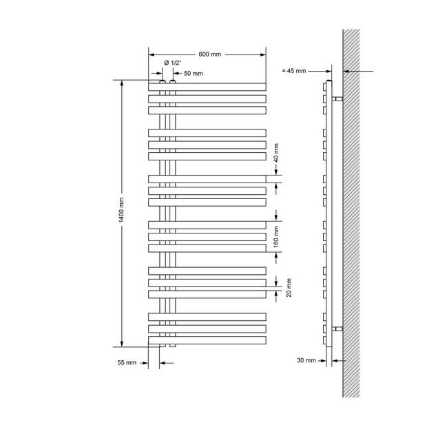 Design radiator Iron EM 600 x 1400 mm Wit