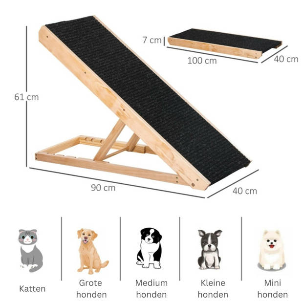 Hondenloopplank - Verstelbaar - Inklapbaar - Hondentrap - 90B x 40T x 61H cm