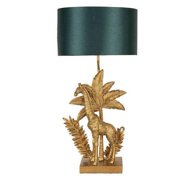 Clayre & Eef Tafellamp Giraf 33x20x67 cm Goudkleurig Groen Kunststof Bureaulamp Goudkleurig Bureaulamp