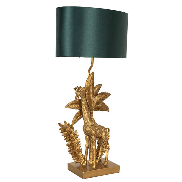 Clayre & Eef Tafellamp Giraf 33x20x67 cm Goudkleurig Groen Kunststof Bureaulamp Goudkleurig Bureaulamp