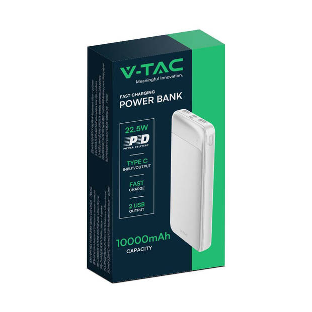 V-TAC VT-10005-W Oplaadbare Power Bank - 10000mAh - Wit