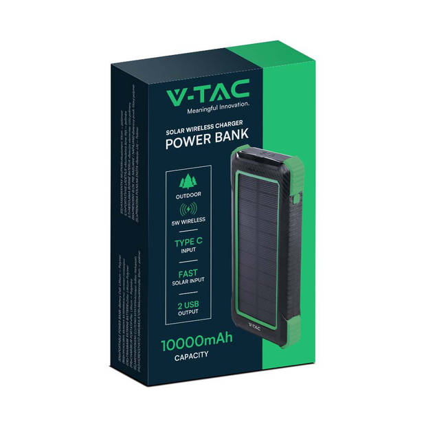 V-TAC VT-11111 Draadloze zonne-energie oplader - 10000mAh - Zwart