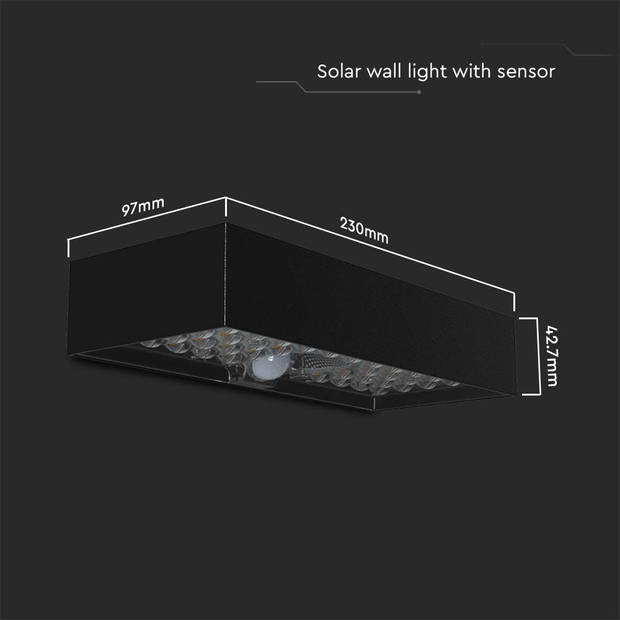 V-TAC VT-406S-B wandlamp op zonne-energie - Sensor - IP65 - Zwarte behuizing - 900 Lumen - 4000K