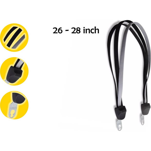 Snelbinders Fiets - Bagagespin voor 26 en 28 inch - 3 Elastiek met Hak - Zwart