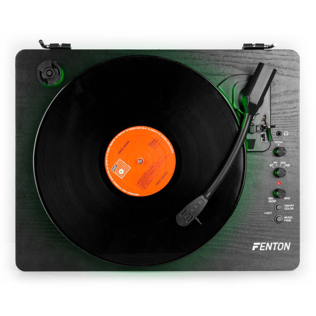 Fenton RP162LED retro platenspeler met Bluetooth in/out - LED-ring - Zwart
