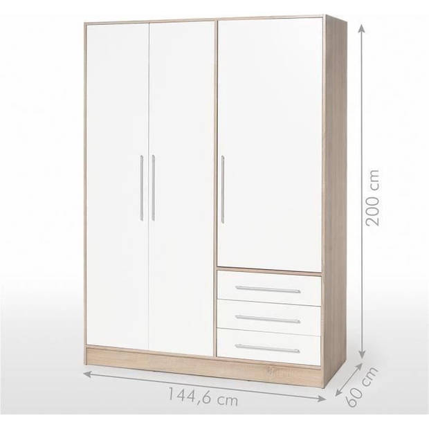 Cstore Jupiter kledingkast - eiken en wit - 144.6 x 60 x 200 cm