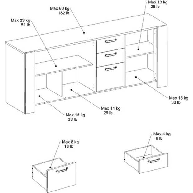 Parisot commode - grijs - 220 x 52 x 87 cm