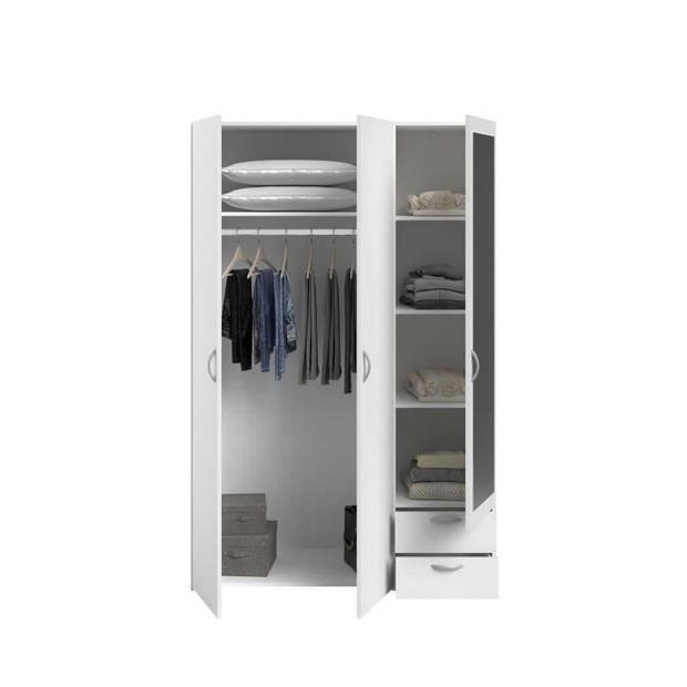 Varia garderobe - Wit decor - 3 scharnierende deuren + spiegel + 2 laden - L 120 x H 185 x d 51 cm - Parisot