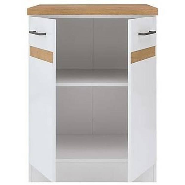 Junona keukenkast laag met werkblad - 60 x 47 x 85.2 cm - 2 deuren - glanzend wit