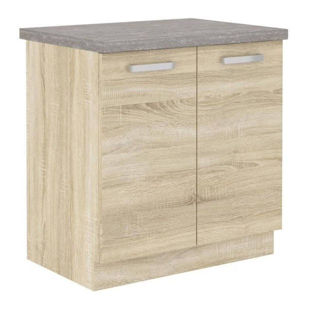 Lassen lage kast met werkblad - eiken - 80 x 51,6 x 82 cm - 2 scharnierende deuren