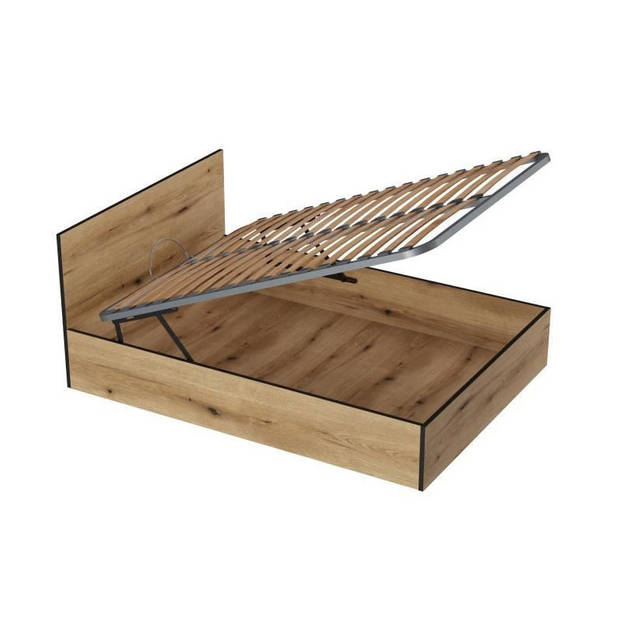 Houten Safe Bed 140x190 + Hoofdeinde - Rustiek eiken - Inclusief lattenbodem - L 140 x D 193 x H 80 cm