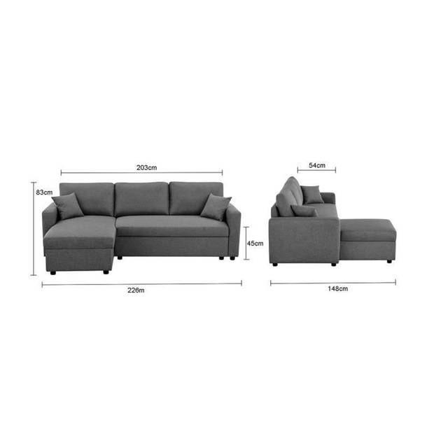 Owens vaste hoekbank - 2 kussens - 3 zitplaatsen - grijs - 228 x 148 x 86 cm