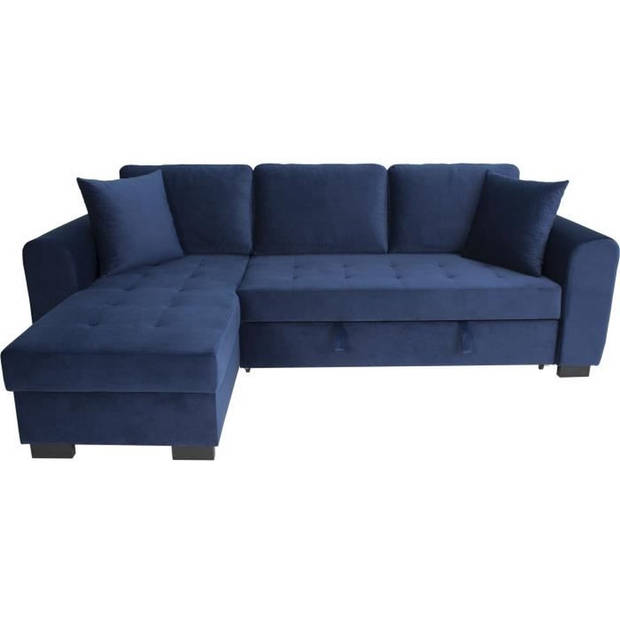 Cstore Hamilton omkeerbare hoekbank - 4 zitplaatsen - 245 x 140 x 86 - fluweel blauw - opbergkist