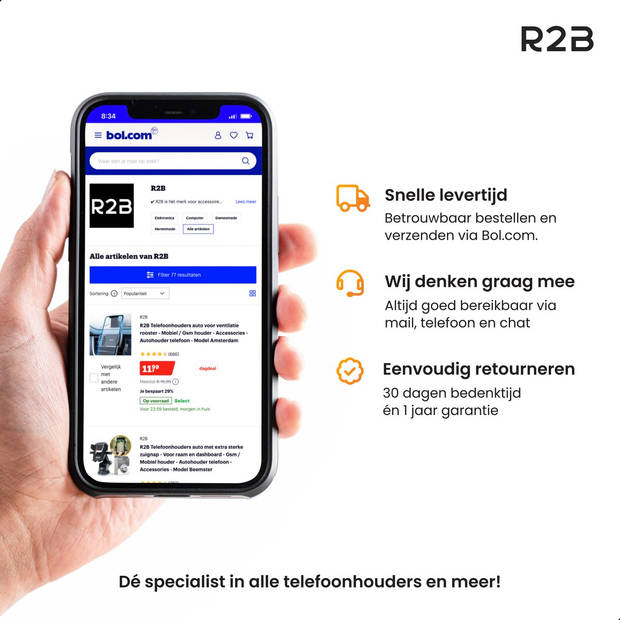R2B hoesje met pasjeshouder geschikt voor iPhone 13 - Model "Utrecht" - Inclusief screenprotector - Zwart