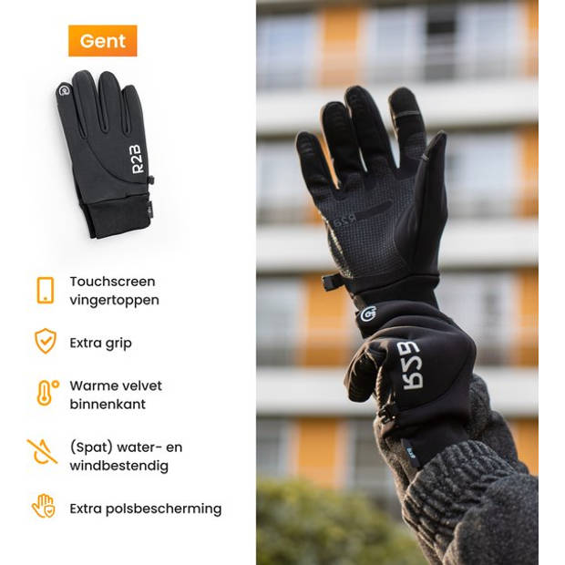 R2B Touchscreen Handschoenen Winter - Maat S - (Spat) Waterdichte Handschoenen Heren/Dames - Scooter/Fiets - Model Gent