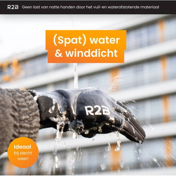 R2B Touchscreen Handschoenen Winter - Maat L - (Spat) Waterdichte Handschoenen Heren/Dames - Scooter/Fiets - Model Gent