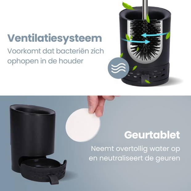 2BEHOME Luxe Wc Borstel Met Houder - Toiletborstel Met Houder Hangend of Vrijstaand - Wc Borstel Zwart