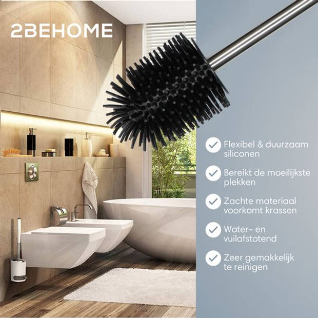 2BEHOME Luxe Wc Borstel Met Houder - Toiletborstel Met Houder Hangend of Vrijstaand - Wc Borstel Zwart