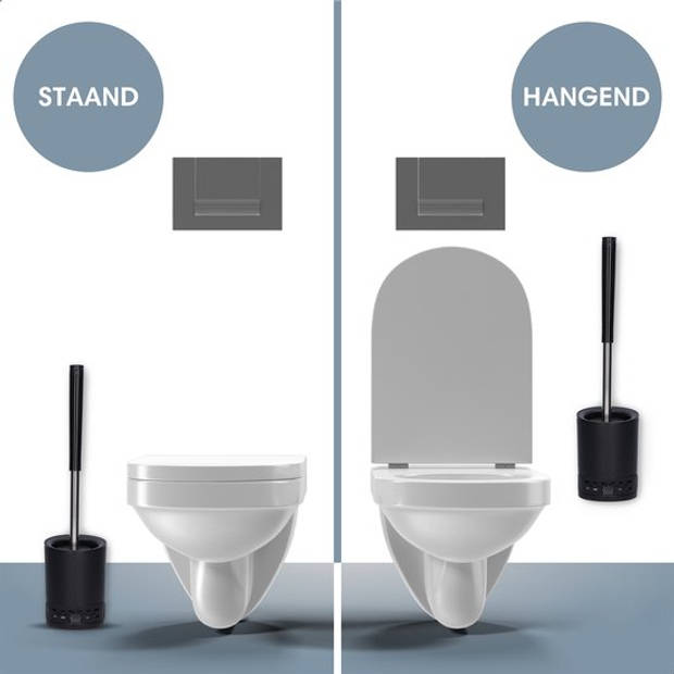 2BEHOME Luxe Wc Borstel Met Houder - Toiletborstel Met Houder Hangend of Vrijstaand - Wc Borstel Zwart