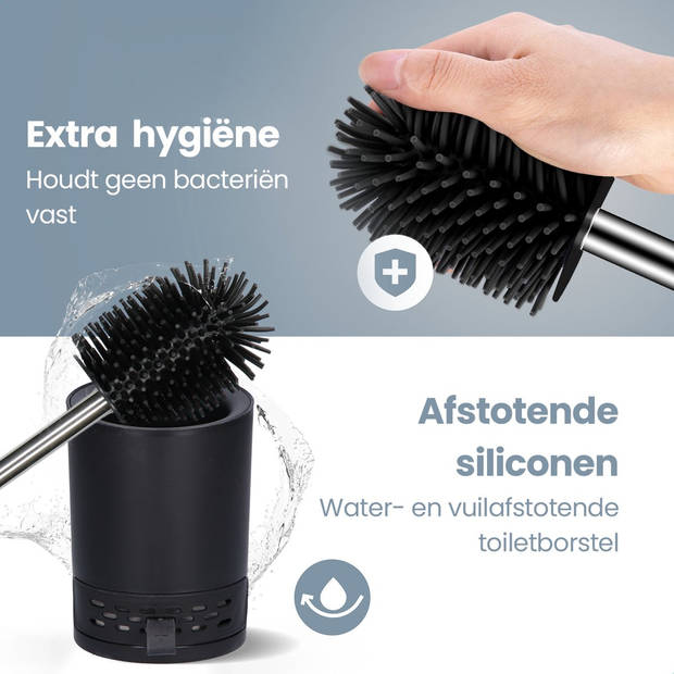 2BEHOME® Luxe Wc borstel met houder - Toiletborstel met houder - Vrijstaand of Hangend - Zwart