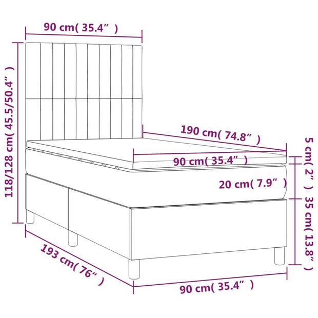 vidaXL Boxspring met matras en LED stof blauw 90x190 cm