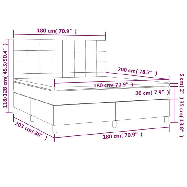 vidaXL Boxspring met matras en LED stof crèmekleurig 180x200 cm