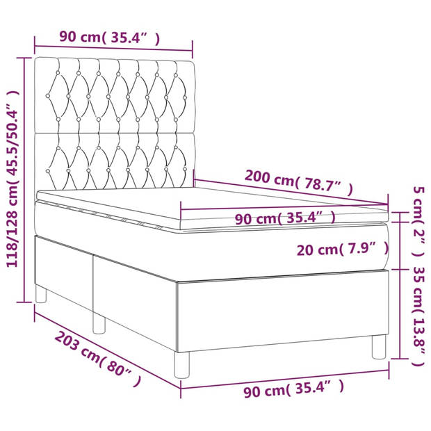 vidaXL Boxspring met matras en LED stof taupe 80x200 cm