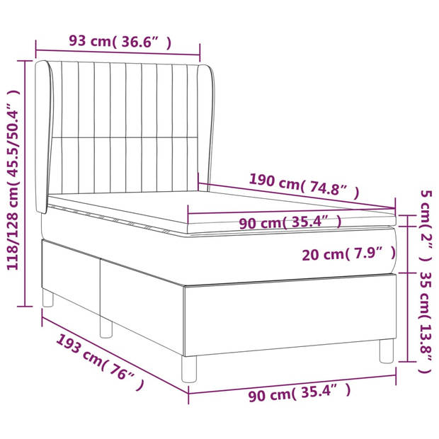 vidaXL Boxspring met matras stof blauw 90x190 cm