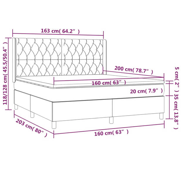 vidaXL Boxspring met matras en LED fluweel roze 160x200 cm