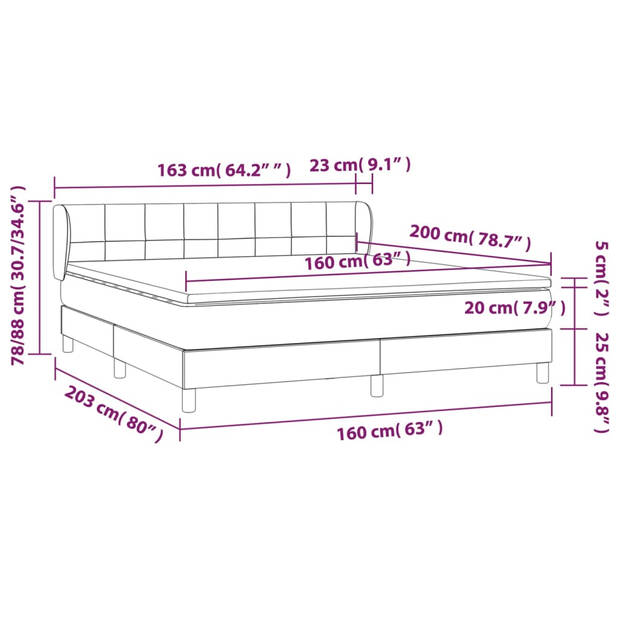 The Living Store Boxspringbed - Comfort - Bedframe 203x163x78/88 - Hoofdbord verstelbaar - Pocketvering matras