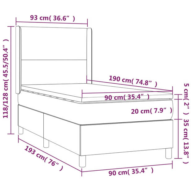 vidaXL Boxspring met matras en LED kunstleer grijs 90x190 cm